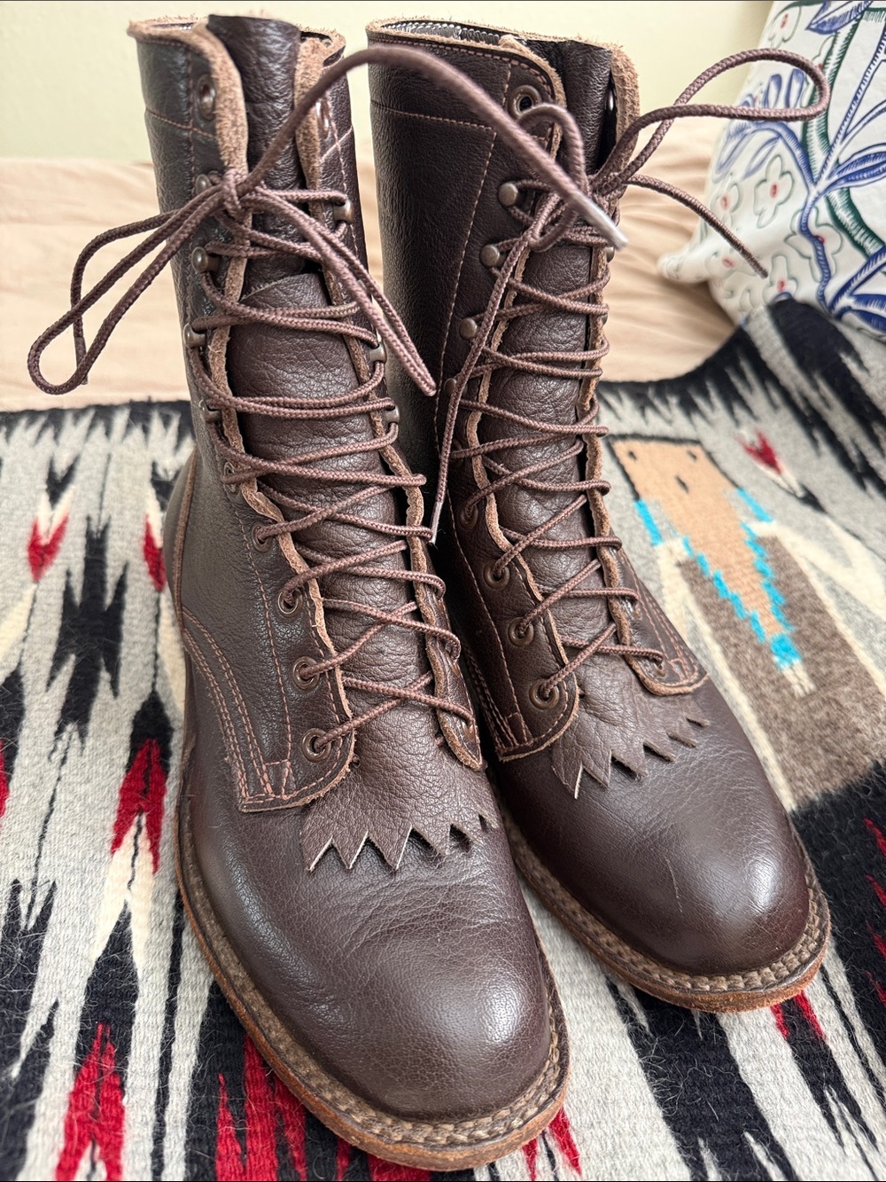 Women's Rancher Lace-Up Brown Leather Boots